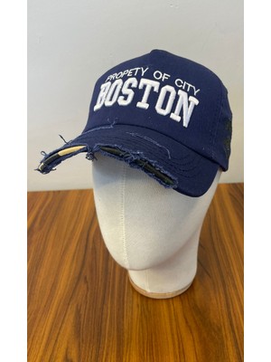 Hamze Boston Nakışlı Eskitme Vintage Unisex Cap Şapka