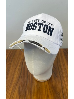 Hamze Boston Nakışlı Eskitme Vintage Unisex Cap Şapka