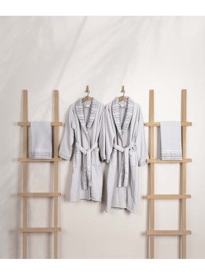 Koza Home Limira 4'lü Set Gri Pamuk 2 Bornoz (1 S-M)-(1 L-Xl) 2 Çeyiz Havlu 50X90 2242