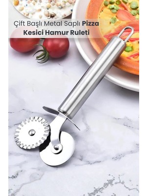 Çift Başlı Metal Saplı Pizza Kesici Hamur Ruleti