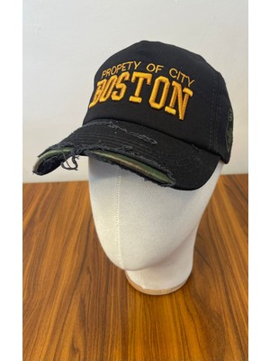 Hamze Boston Nakışlı Eskitme Vintage Unisex Cap Şapka