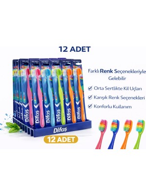 Difas Rainbow Orta Sert Fırçası Medium 12ADET