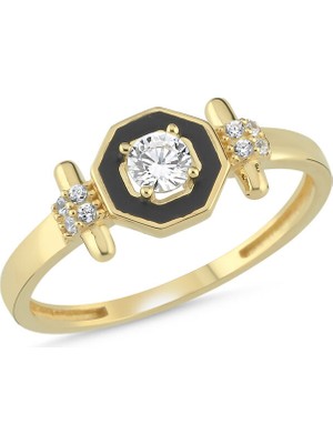 Sembol Gold 14 Ayar Siyah Mine Detaylı Çağla Altın Yüzük