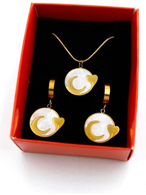 Hilal Kalp Set Kolye - Altın