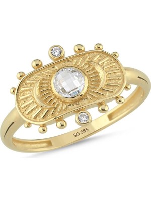 Sembol Gold 14 Ayar Antik Model Taşlı Altın Yüzük
