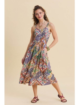 Los Banditos Yırtmaçlı Askılı Bohem Elbise