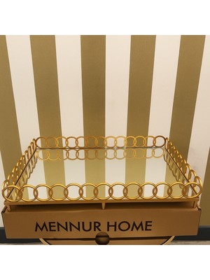 Mennur Home Sunumluk Aynalı Halka Tepsi Lüx Gold Sunum Tepsis