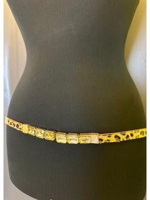 Gönülden Tasarım Ruğan Leopar Taşlı Ince Kadın Kemer Ayarlanabilir Boy 110X1 cm