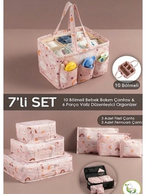 Morport 7li Set I 6'lı Set Desenli Bavul Valiz Içi Çok Amaçlı Organizer I Taşınabilir Bakım Çantası 2 Li Set