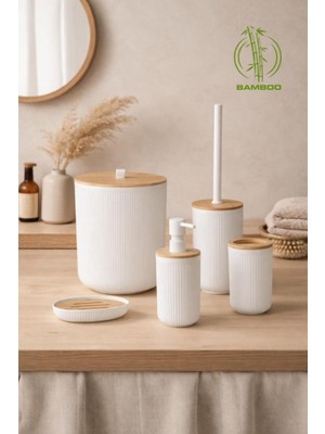 Okyanus Home Linea Bambu Detaylı Beyaz 5'li Banyo Seti