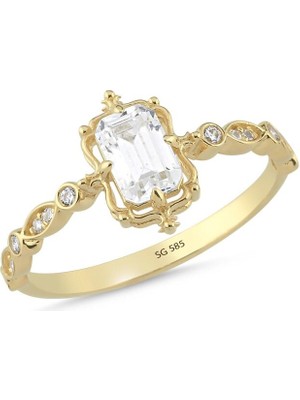 Sembol Gold 14 Ayar Vintage Model Taşlı Altın Yüzük