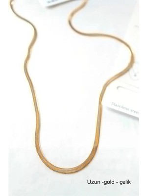 Uzun Italyan Çelik KOLYE-60CM - Altın