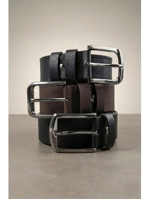 Tudors Erkek 3'lü Set 4 Cm Spor Siyah-Kahverengi-Lacivert Kemer