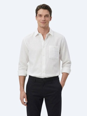 Kip Beyaz Oversize Fit Dokuma Casual Gömlek