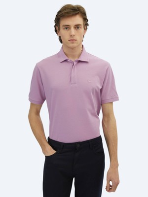 Kip Eflatun Düz Polo Yaka %100 Pamuk T-Shirt