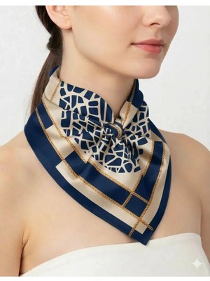 Tarzını Seç Lacivert Mozaik Zincir Fular / Bandana / Aksesuar 48X48 cm