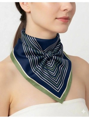 Tarzını Seç Lacivert V Çizgi Fular / Bandana / Aksesuar 48X48 cm
