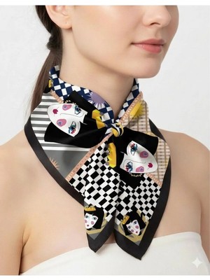 Tarzını Seç Siyah Queen Fular / Bandana / Aksesuar 48X48 cm
