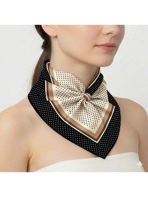 Tarzını Seç Siyah Şerit Puantiyeli Fular / Bandana / Aksesuar 48X48 cm