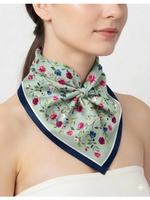 Tarzını Seç Lacivert Gül Fular / Bandana / Aksesuar 48X48 cm