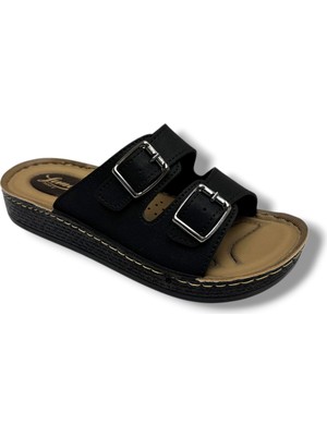 Leman 8617-26 Deri Anatomik Çift Bantli Kadın Terlik