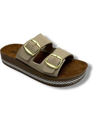 Polen 1005-26 Nakışlı Taban Anatomik Çift Tokalı Kadın Terlik