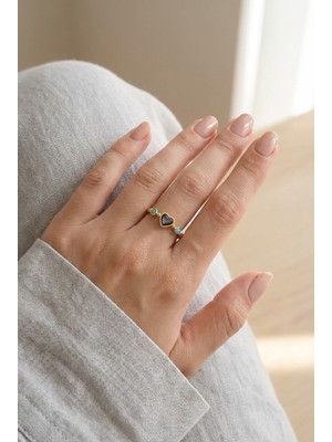 Lykos Gold Renk Hematit Taşlı Kadın Yüzük