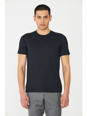 White Stone Siyah Bisiklet Yaka Basic T-shirt