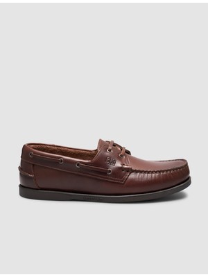 Cabani Kahverengi Hakiki Deri Bağcıklı Loafer Ayakkabı