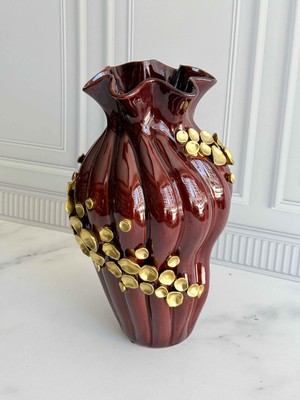 Rossev Dekoratif Vazo Kahve Gold 40CM