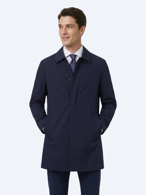 Kip Lacivert Regular Fit Gömlek Yaka Casual Dokuma Pardesü