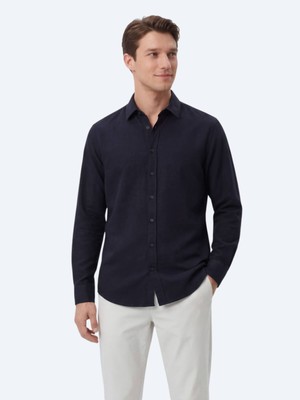 Kip Lacivert Regular Fit Dokuma Casual %100 Pamuk Gömlek
