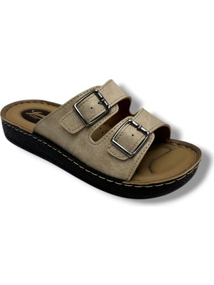 Leman 8617-26 Deri Anatomik Çift Bantli Kadın Terlik