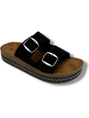 Polen 1005-26 Nakışlı Taban Anatomik Çift Tokalı Kadın Terlik