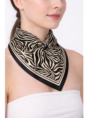 Tarzını Seç Siyah Zebra Fular / Bandana / Aksesuar 48X48 cm