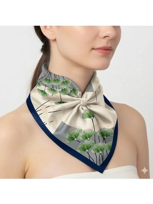Tarzını Seç Lacivert Ginkgo Fular / Bandana / Aksesuar 48X48 cm