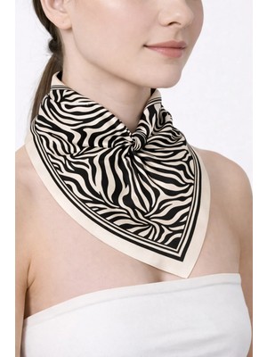 Tarzını Seç Beyaz Zebra Fular / Bandana / Aksesuar 48X48 cm