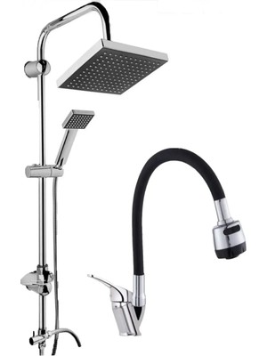 Moonshop Duş Robotu ve Siyah Kubarlı Evye Mutfak Banyo Bataryası Evyesi Duş Başlığı