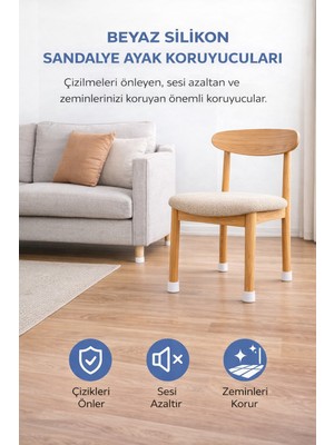 🪑 Homvira Beyaz Silikon Sandalye Pabucu – Sessiz & Çizmez Koruma ( 4 Adet )