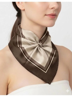 Tarzını Seç Kahverengi Şerit Puantiyeli Fular / Bandana / Aksesuar 48X48 cm