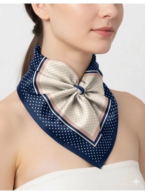 Tarzını Seç Mavi Şerit Puantiyeli Fular / Bandana / Aksesuar 48X48 cm