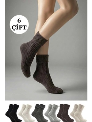 Kardeşler Çorap Kadın Kıvrık Lambswool Yün Yarım Konç Çorap 6'lı Paket