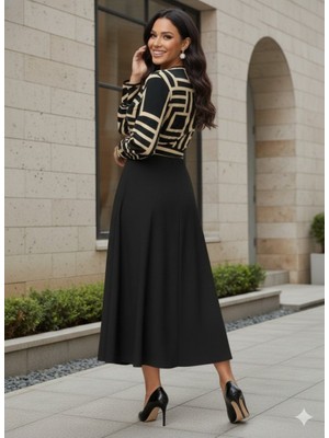 Munn Collection Kadın Uzun Kollu Kruvaze Yaka Dalgıç Krep Midi Boy Elbise