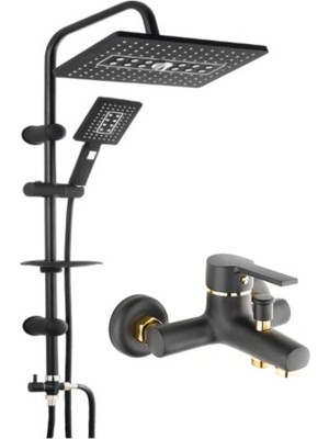 Moonshop Duş Seti Batarya Takımı, Siyah Tepe Yağmurlama Robot Duş Seti