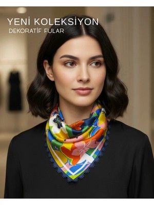 Tarzını Seç Floral Model Dekoratif Kenar Tasarımlı Fular 48X48 cm