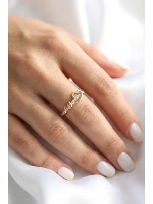 Lykos Sarmal Kalp Model Zirkon Taşlı Gold Renk Kadın Yüzük