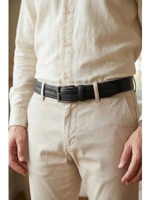 Tudors Erkek %100 Hakiki Deri 3,5 cm Klasik Siyah Kemer