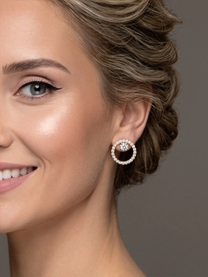 Eva Takı Store Halo Zirkon Taşlı Antialerjik  Vip Halka Gold Renk Küpe Antialerjik
