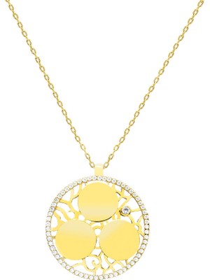 Tesbihane Zirkon Taşlı Altın Renk Kişiye Özel Üç Isim Veya Harf Yazılı 925 Ayar Gümüş Kadın Kolye