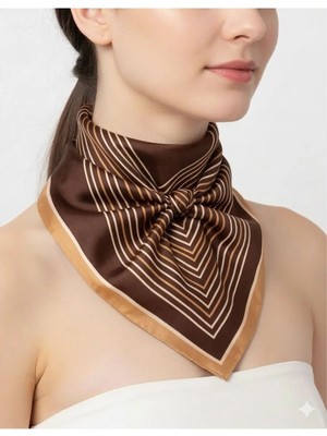 Tarzını Seç Kahverengi V Çizgi Fular / Bandana / Aksesuar 48X48 cm